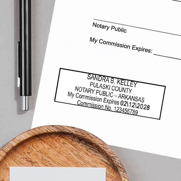 Example of Arkansas Notary Rectangle Stamp Impression on Paper