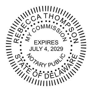 Delaware Notary Public Round Stamp Seal impression in black ink example