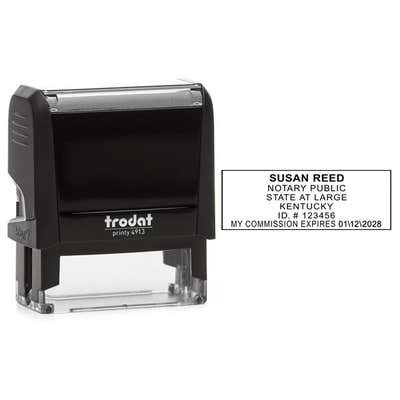 Kentucky Notary Rectangle Impression next to Trodat 4914 stamp body