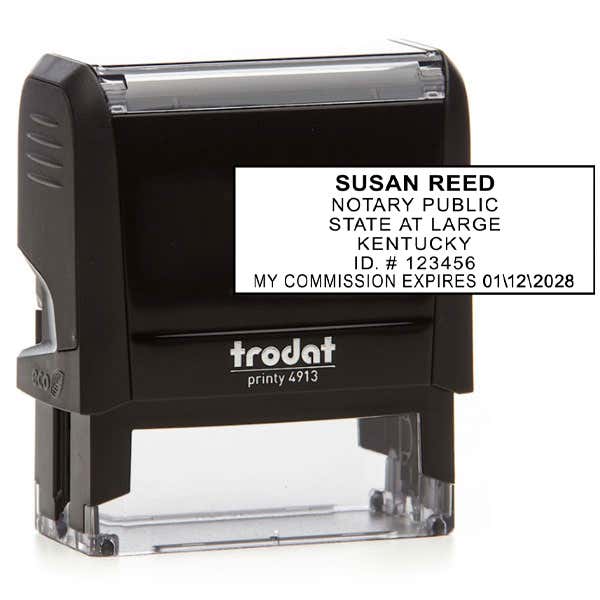 Kentucky Notary Rectangle impression laid on top of 4914 stamp body
