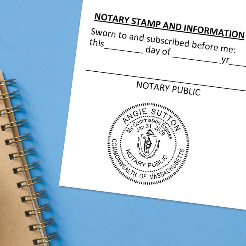 Close-up of Massachusetts notary seal on sworn affidavit