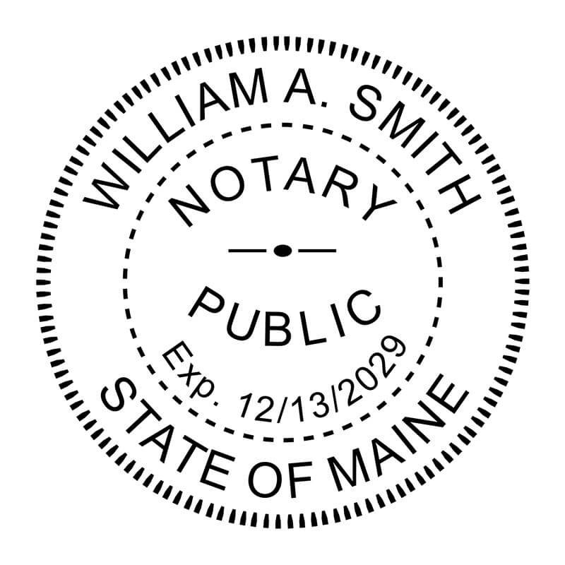 Maine Notary Round Seal imprint in black ink