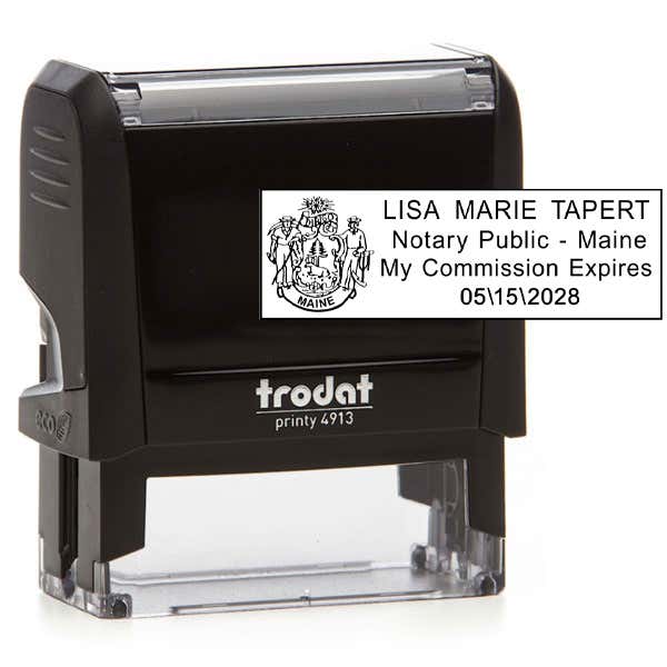 Maine Notary Rectangle impression on top of Trodat Printy stamp body