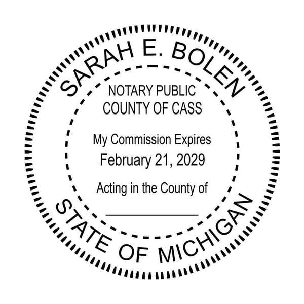 Michigan Notary Round Seal impression in black ink- Choose Stamp or Embosser