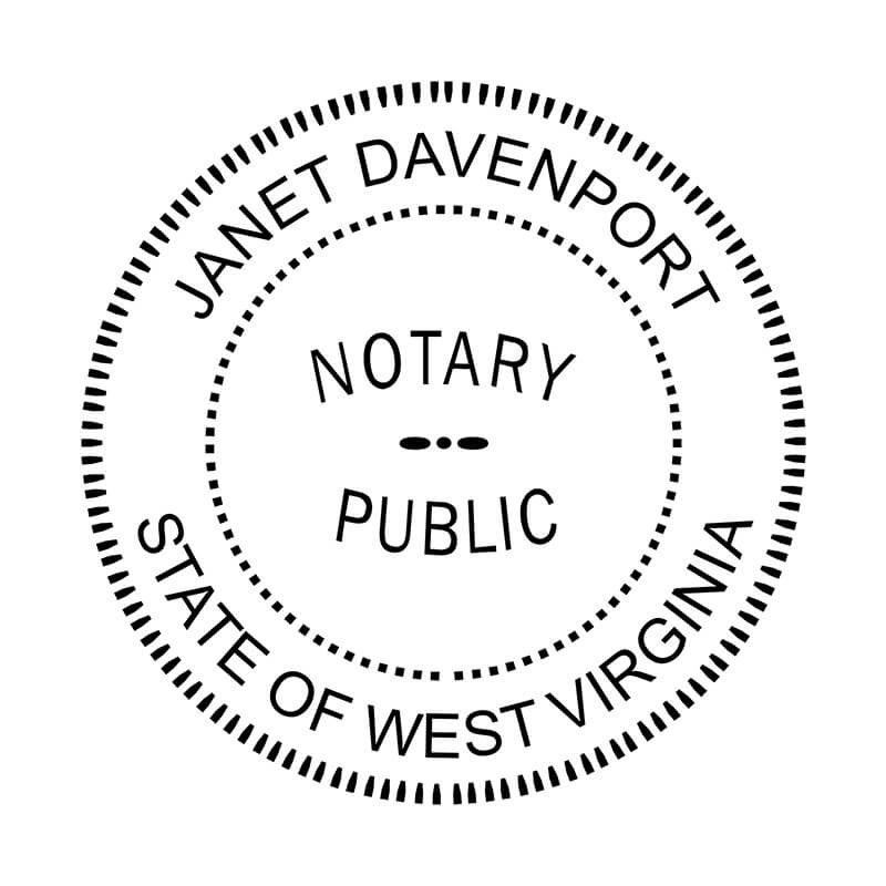 West Virginia notary public seal with expiration date, name, and commission number.