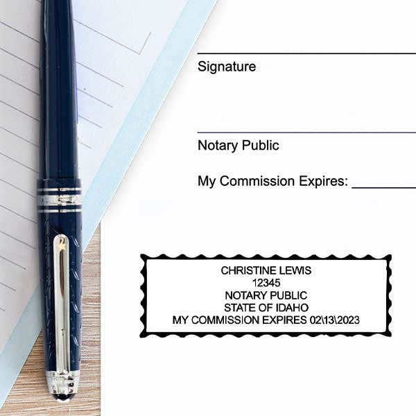Example of impression next to pen and paper