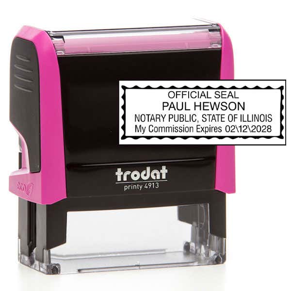 Illinois Notary Pink Stamp - Rectangle