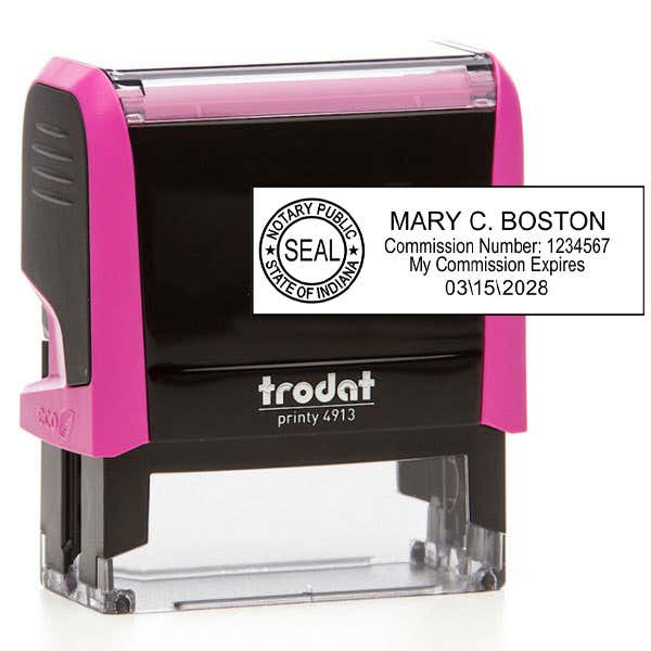 Indiana Notary Pink Stamp - Rectangle
