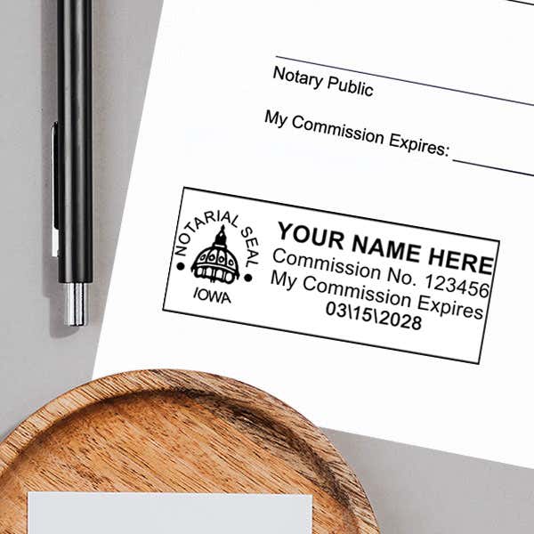 Example of Iowa Notary Pink Stamp - Rectangle