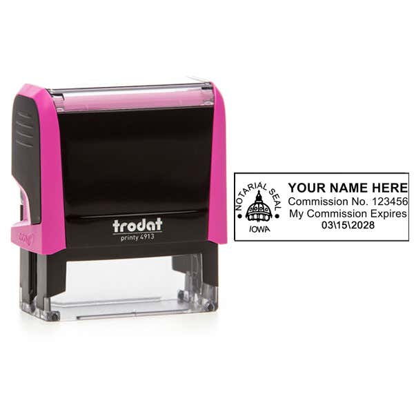 Iowa Pink Rectangle Notary Stamp