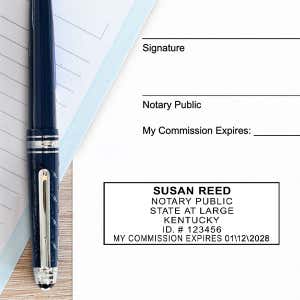 Impression of Kentucky Notary Pink Stamp - Rectangle on White Paper