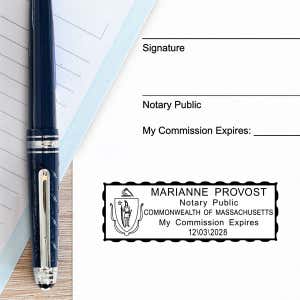 Example of Massachusetts Notary Pink Stamp - Rectangle impression on pper