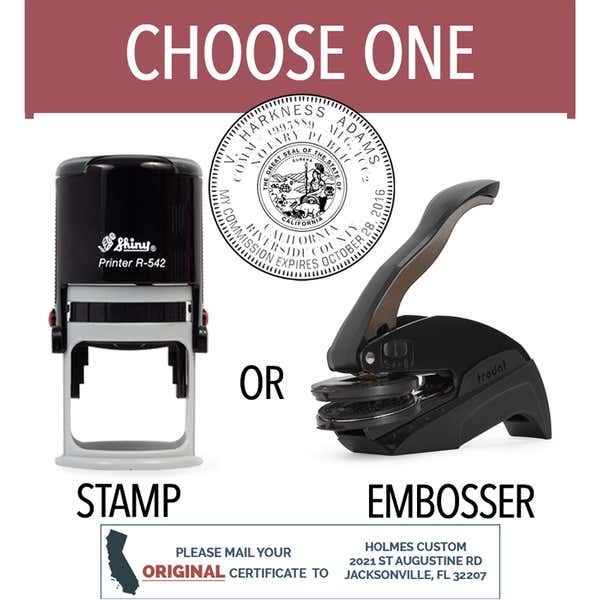 California Round Notary Seal - Choose Stamp or Embosser