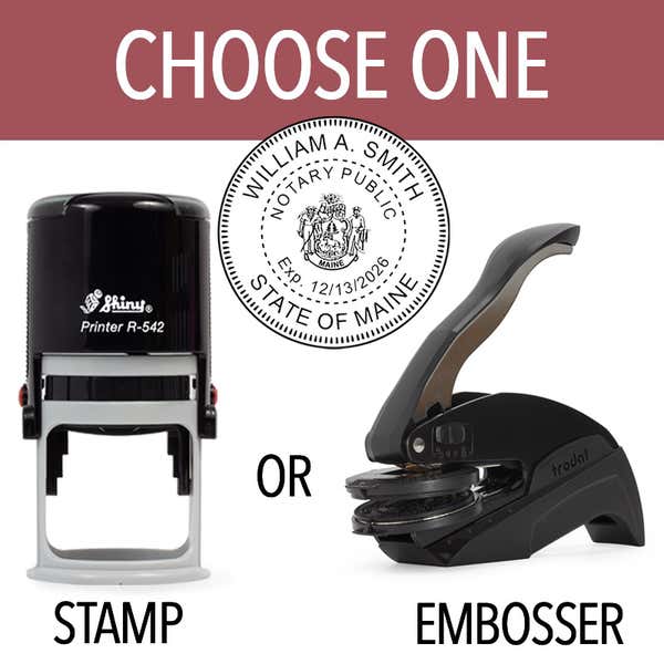 Maine Notary Round with CREST - Choose Stamp or Embosser