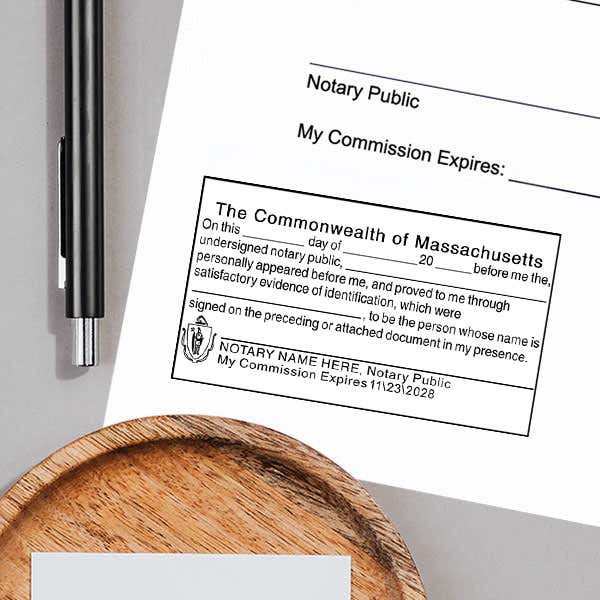 Example of Massachusetts SIGNATURE WITNESS Notary Stamp Impression on paper