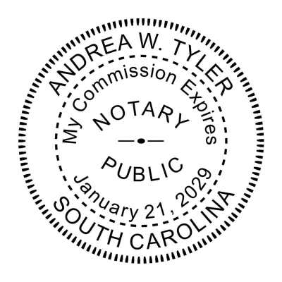 South Carolina notary public stamp with expiration date and circular border design.