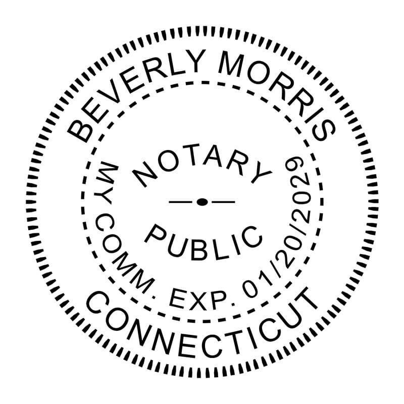 Impression image of the Connecticut Round Notary Stamp with expiration date