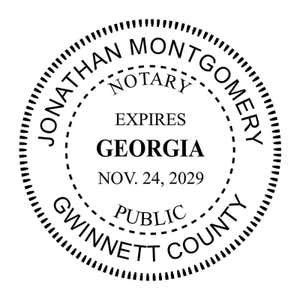 Georgia Notary Impression with Expiration Round Stamp in black ink