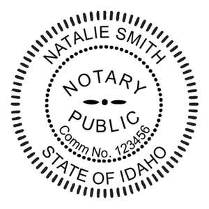 Round Idaho notary seal design with commission number.