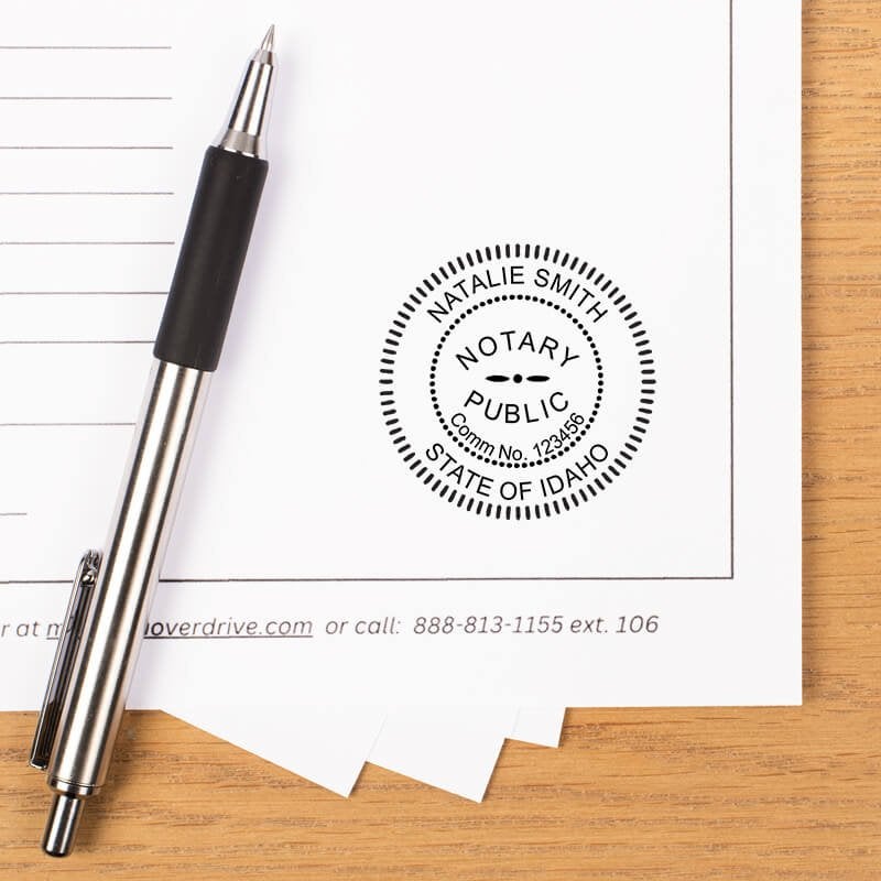 Idaho stamp impression on white paper.