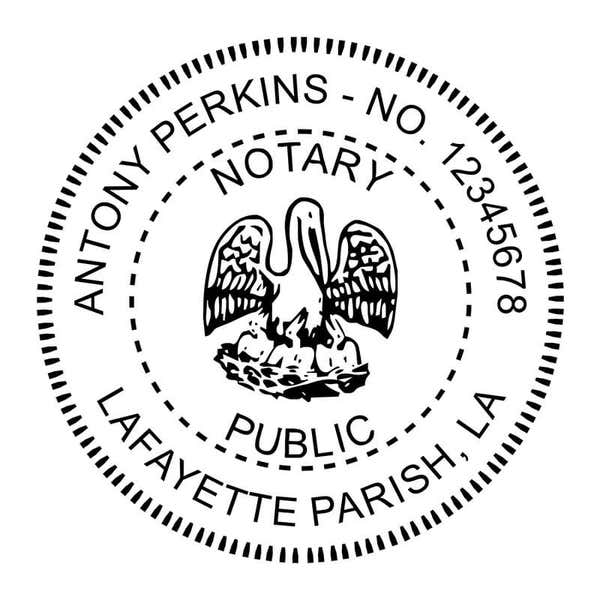 Impression of Louisiana Round Notary Stamp in black ink