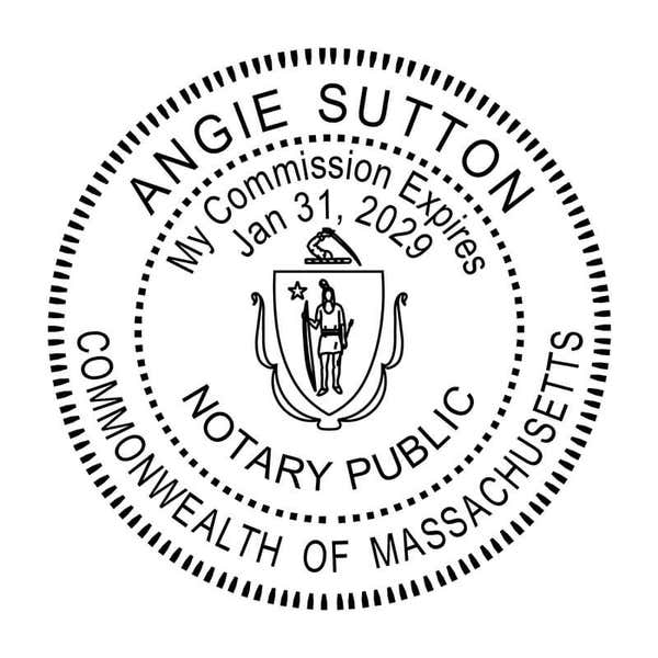 The impression for the Massachusetts Round Notary Stamp measures up to 2 inches in diameter