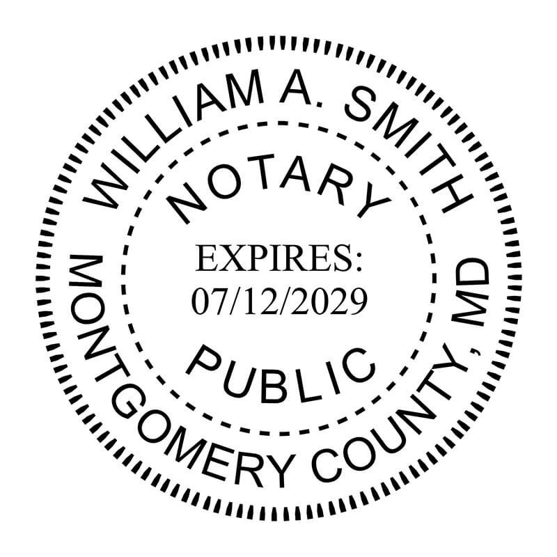 Impression of the Maryland Round Notary Stamp in black ink