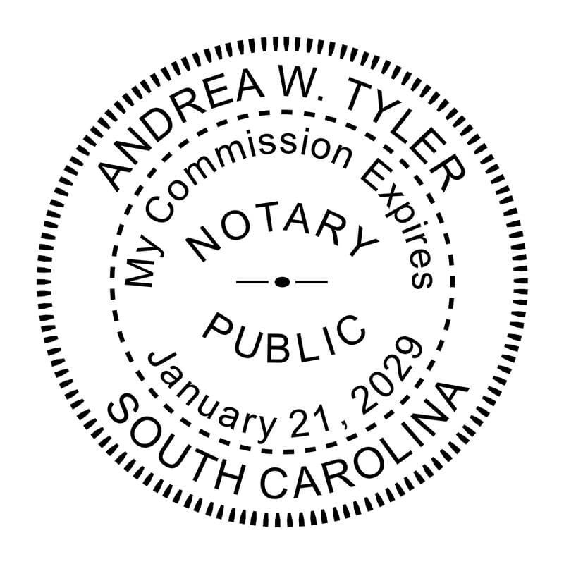 The impression from the South Carolina Notary With Expiration Date Round Stamp