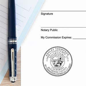 Example of California Notary Pink Stamp - Round Impression on Paper
