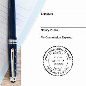 Georgia Notary with Expiration Date Pink Stamp - Round Example