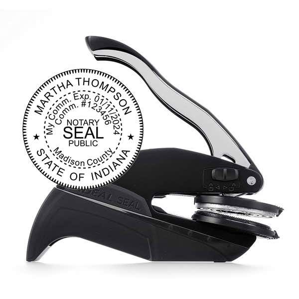 Indiana Notary Round Seal Embosser with overlay of impression