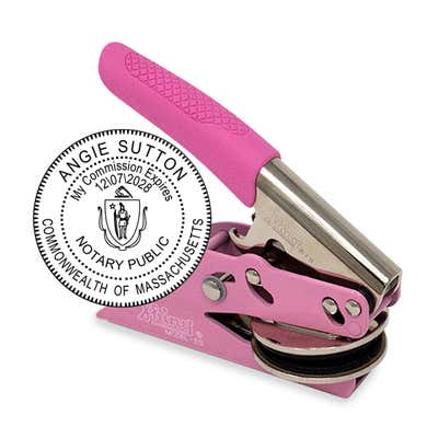 Massachusetts Notary Round Pink Seal Embosser - alternate view