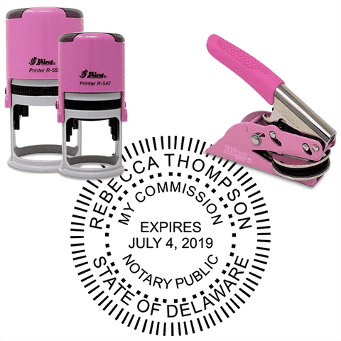 Delaware Round Pink Notary Seal