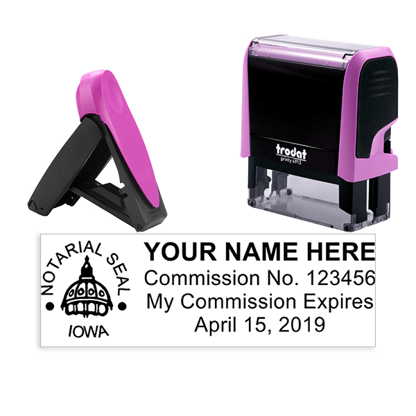 Iowa Pink Rectangle Notary Stamp