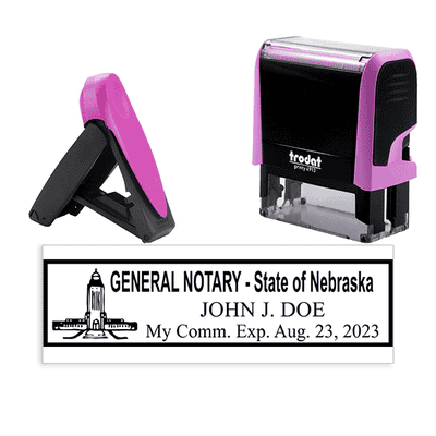 Nebraska Notary Pink Stamp - Rectangle