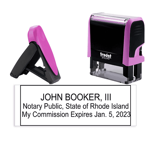 Rhode Island Notary Pink Stamp - Rectangle
