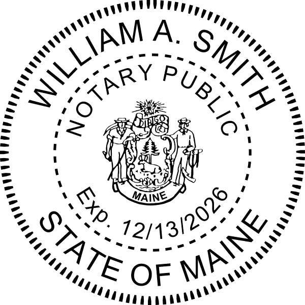 Maine Notary Stamp Round with CREST Imprint Example