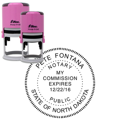 North Dakota Notary Stamp Pink - Round Design