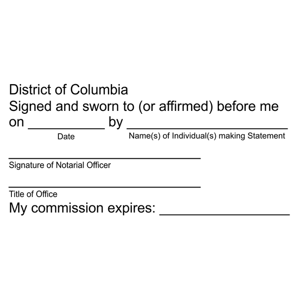 District of Columbia Jurat Notary Stamp