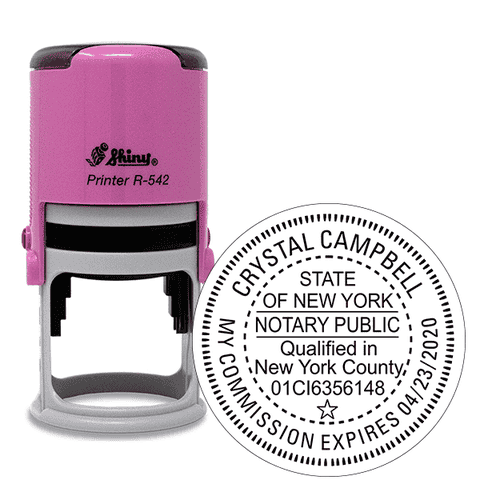 New York with County and Expiration Pink Round Notary Stamp