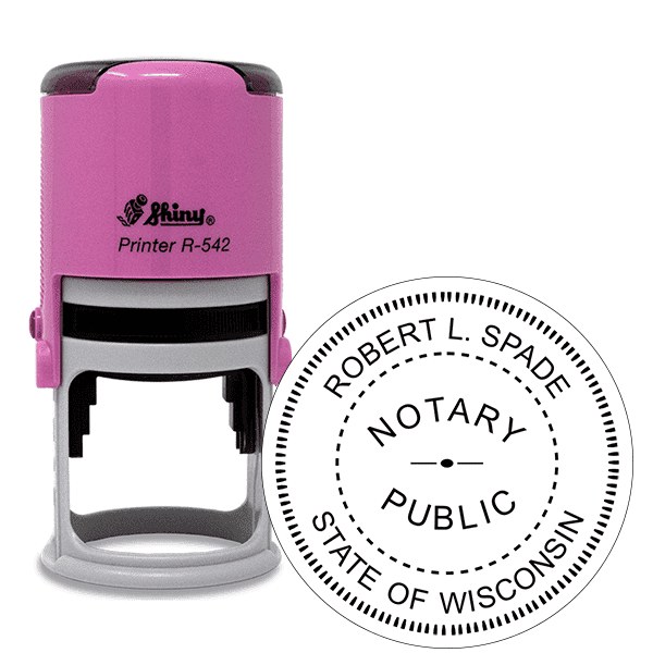 Wisconsin Notary Pink Stamp - Round