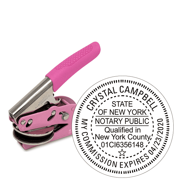 New York Notary with County and Expiration Pink Seal Embosser - Round