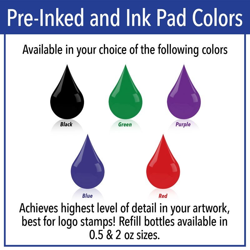 Pre-Inked available color options: Black, blue, green, purple, and red.