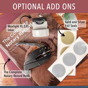 Optional add-ons such as foil stickers, inkers, and notary book
