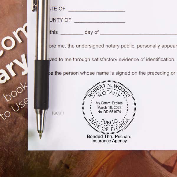 Florida Notary Bonded Thru Agency Impression on White