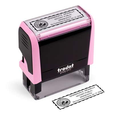 Minnesota Pink Rectangle Notary Stamp with the impression on paper