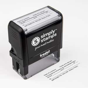 Top-angled product shot of the Louisiana notary acknowledgment stamp with a crisp sample impression shown below.