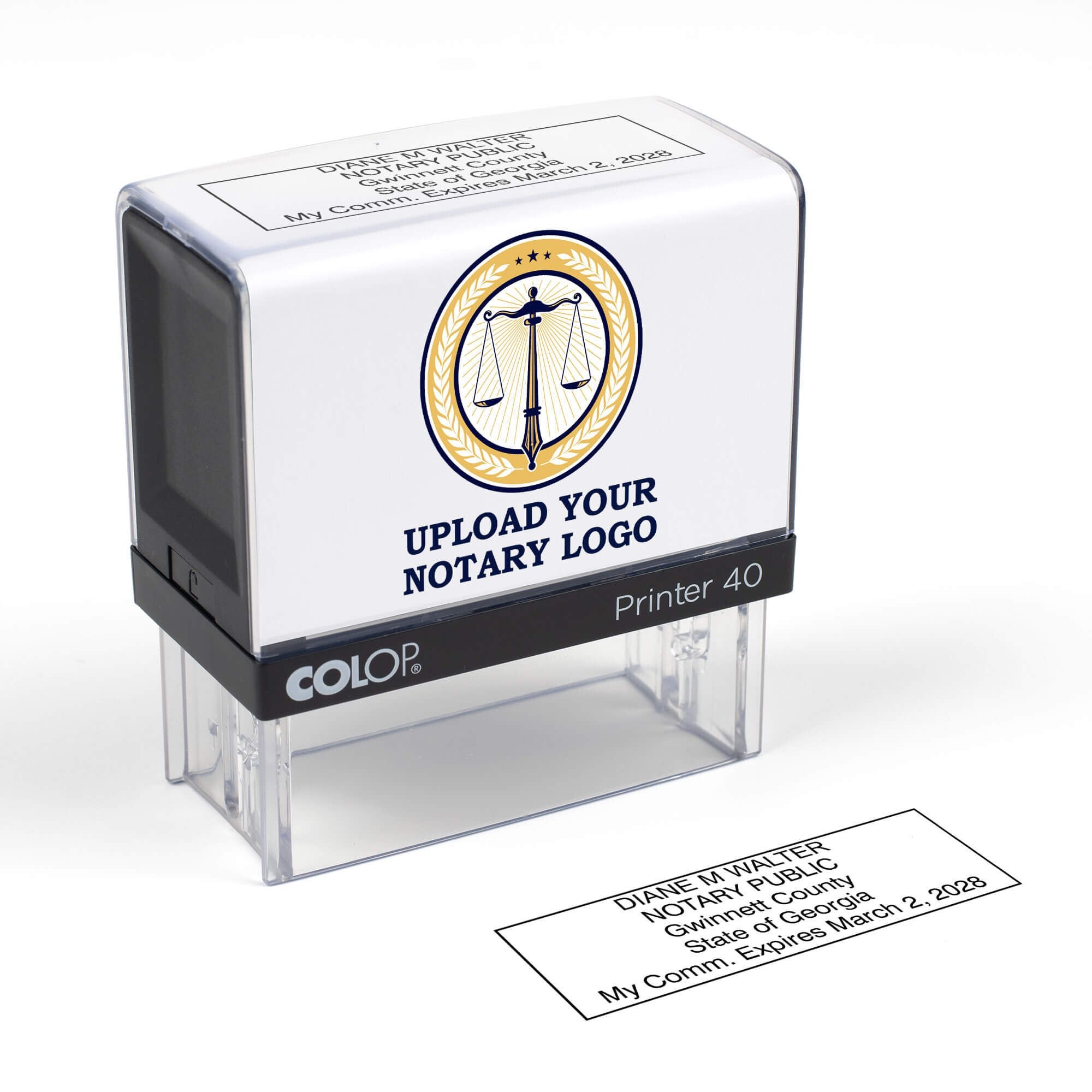 The Custom Georgia Notary Stamp and impression on paper