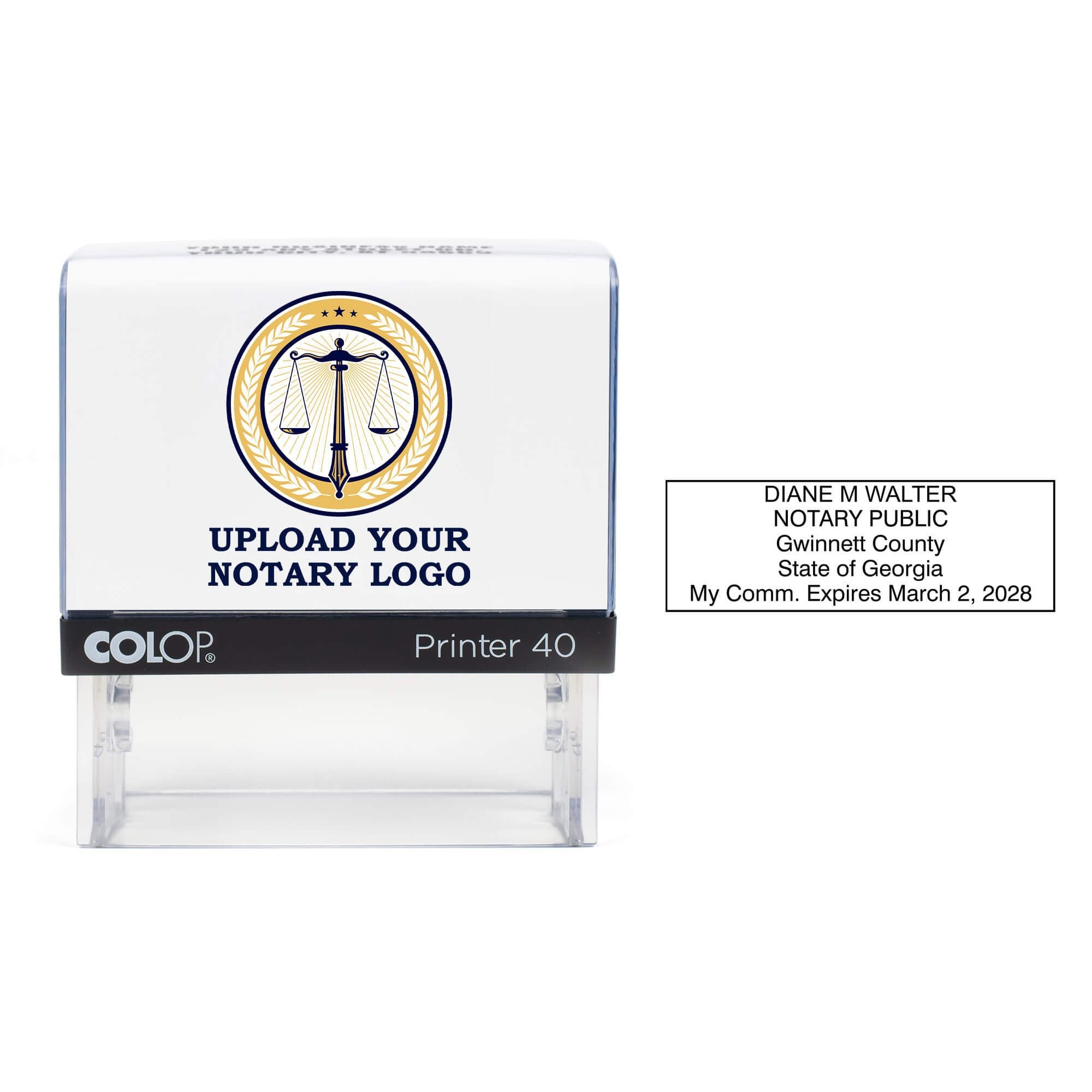 The Custom Georgia Notary Stamp with an example of the stamp impression to the right