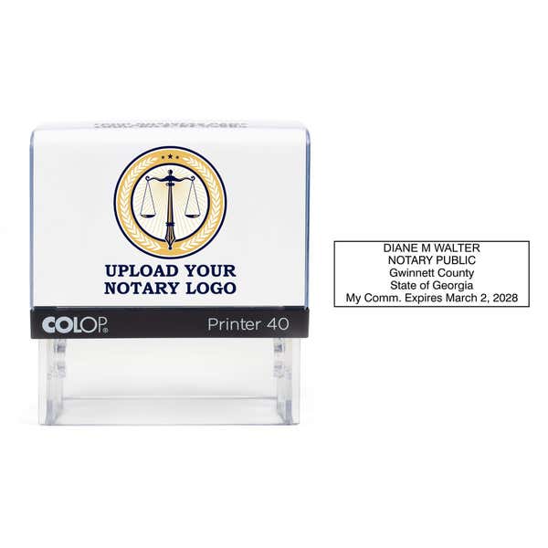 The Custom Georgia Notary Stamp with an example of the stamp impression to the right